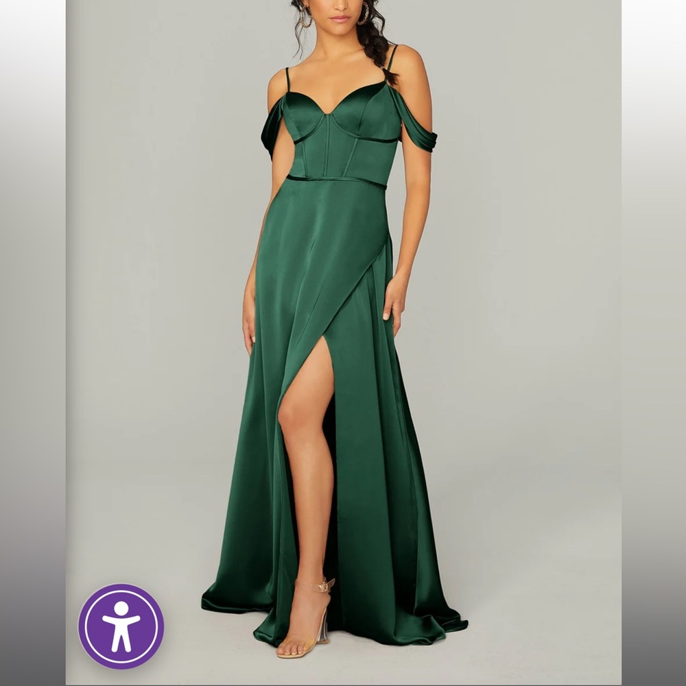 Satin Bridesmaid Dress with Bustier Bodice with Pockets, green